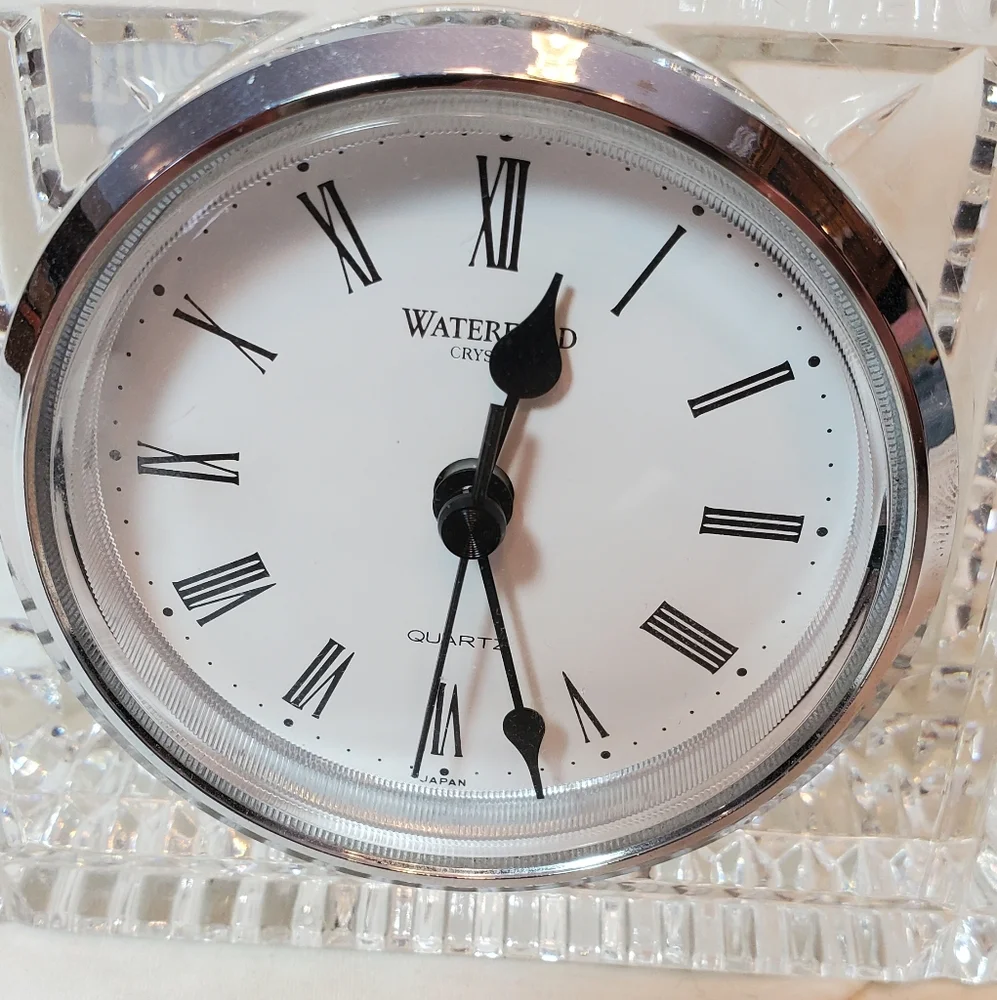 Waterford Crystal Desk Clock - Elegant White and Silver Design Mantle Shelf EUC
